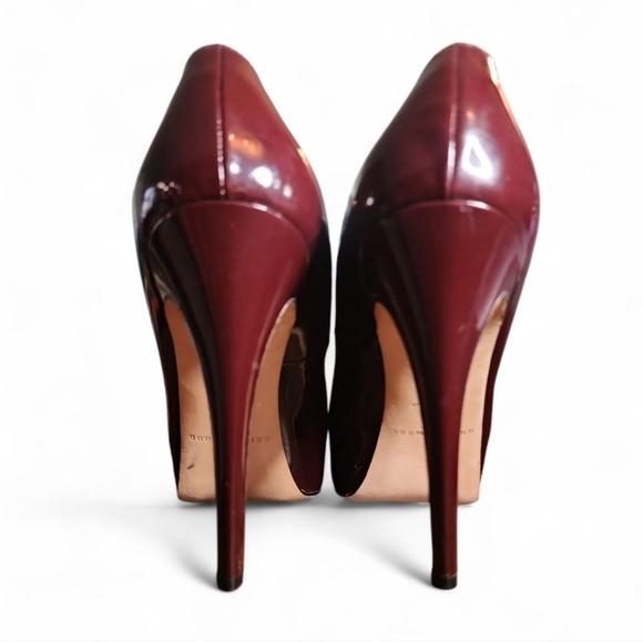 Brian Atwood MANIAC Patent Leather Glass Platform Heels Pumps Shoe Deep Burgundy - Picture 7 of 12